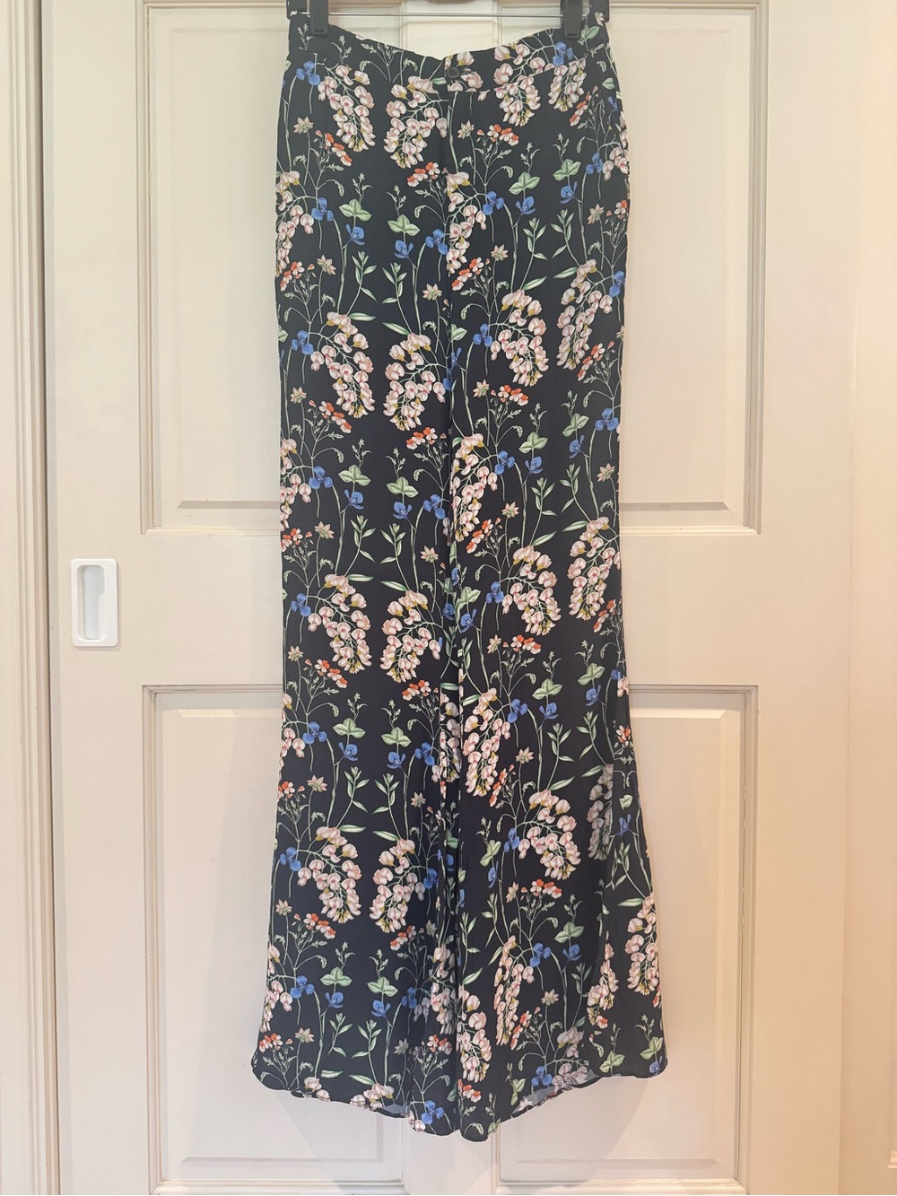 Zara Women’s Floral Wide-Leg Pants - Black with Multicolor Floral Print L